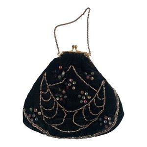 Antique Black velvet beaded sequin mini purse